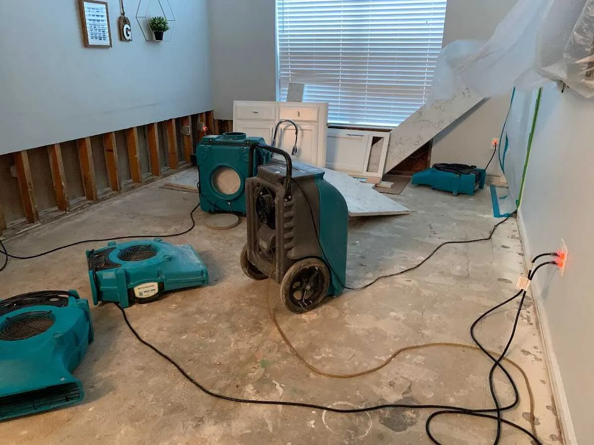 Dehumidifier in flood-cut room for Water Damage Restoration in Harrisonville